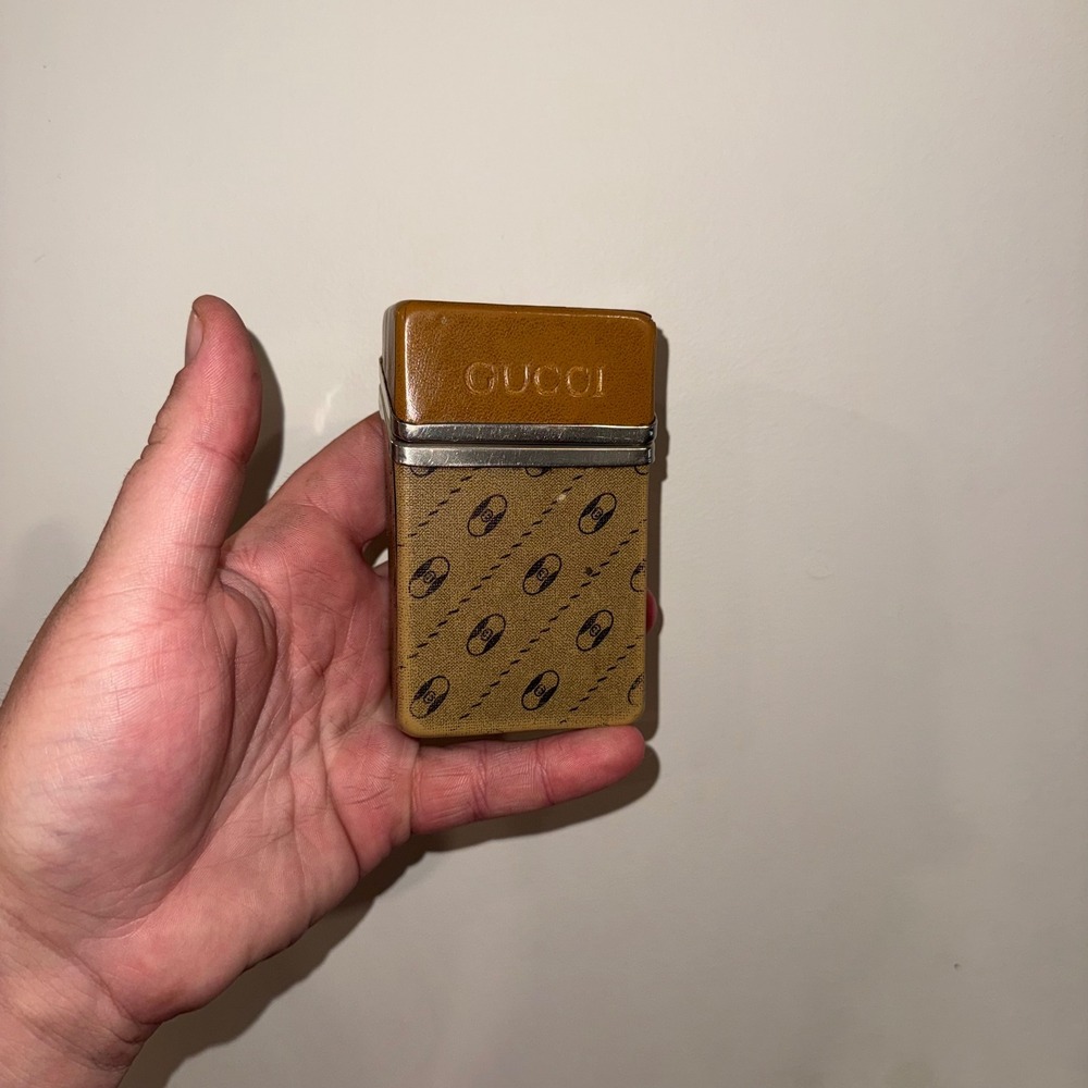 Vintage 1970s Gucci GG Monogram Cigarette Case Tan Coated Canvas Display Piece